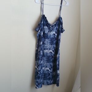 No Comment Dress Women 3X Blue Tie-Dye Spaghetti Strap Academia Casual Lounge 90